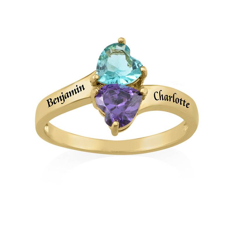 Two Birthstone Ring for Mom with Engraving in Gold Plating-1 product photo