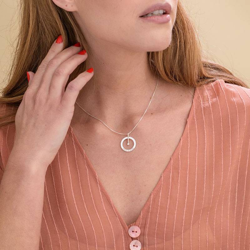 Personalized Circle Necklace with Diamond in Sterling Silver-4 product photo