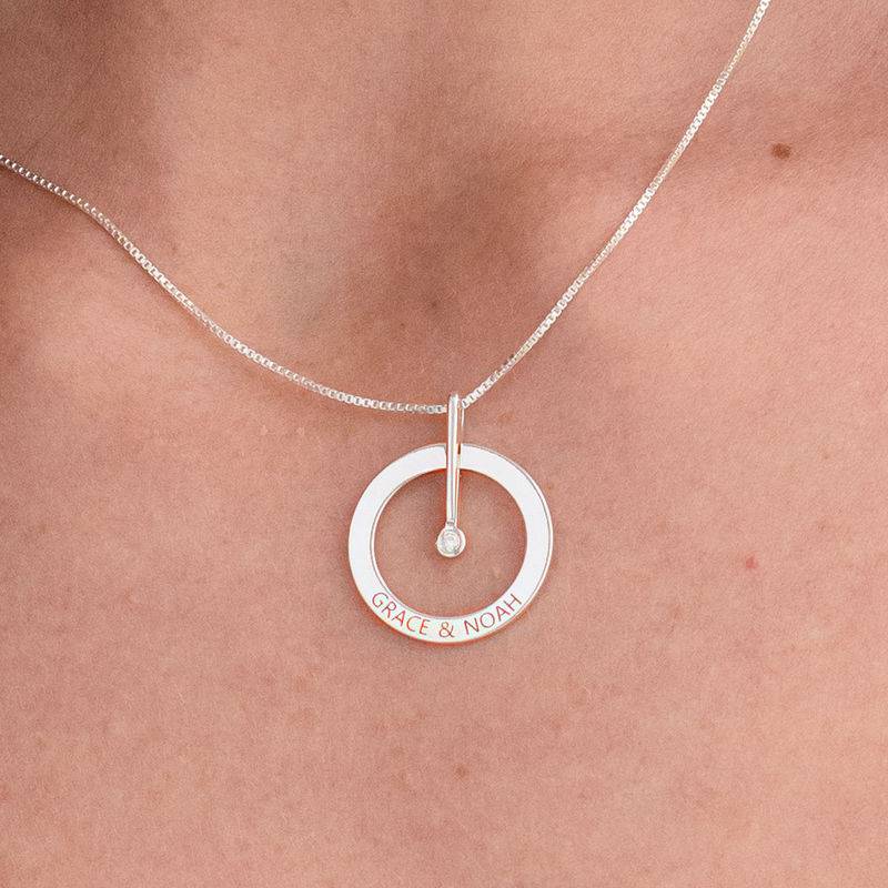 Personalized Circle Necklace with Diamond in Sterling Silver-3 product photo