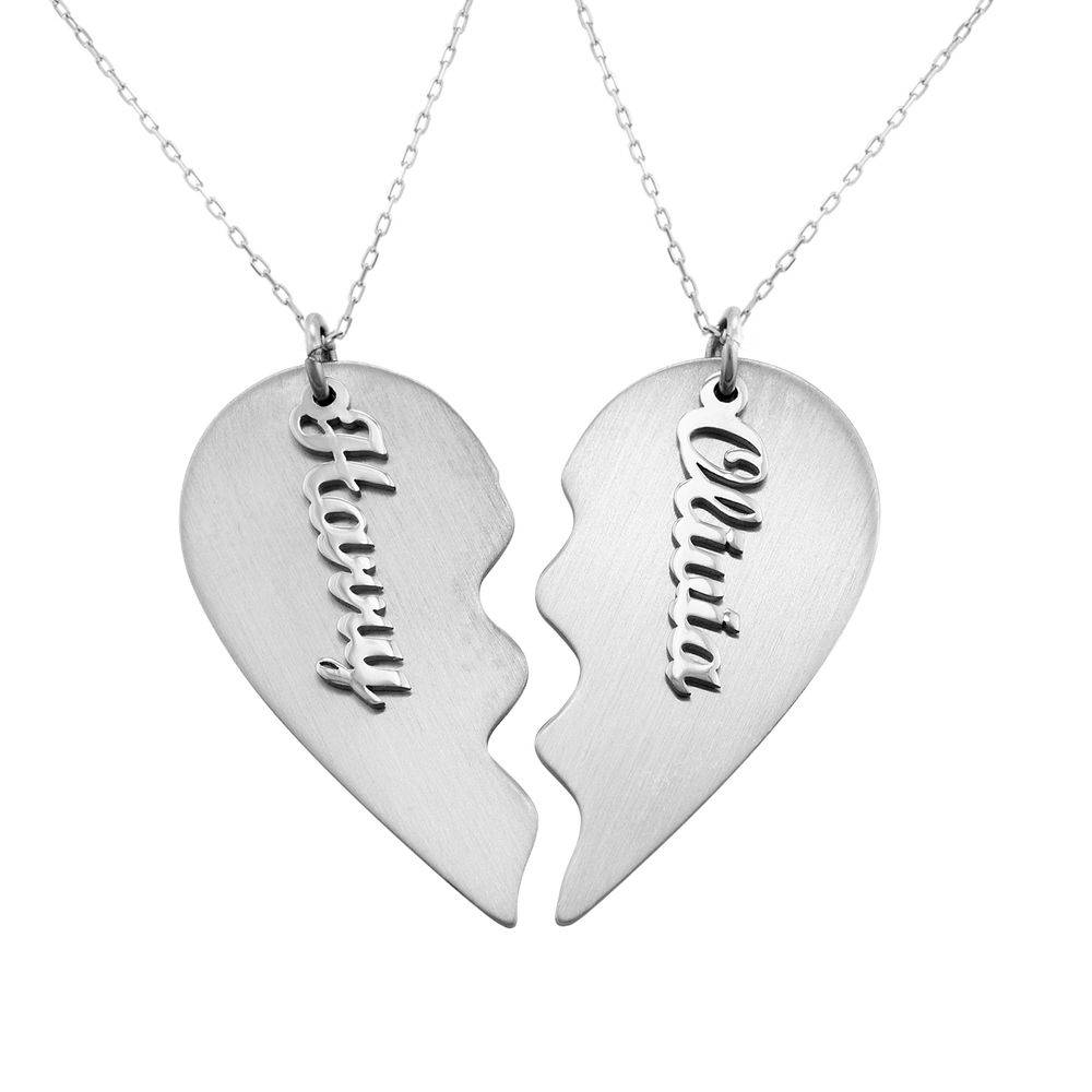 Couple Broken Heart Necklace in 10k White Gold Personalized with 2 names-4 product photo