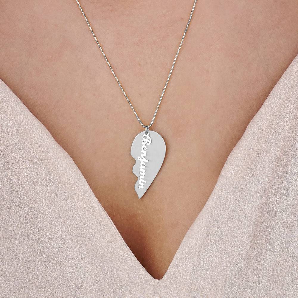 Couple Broken Heart Necklace in 10k White Gold Personalized with 2 names-1 product photo