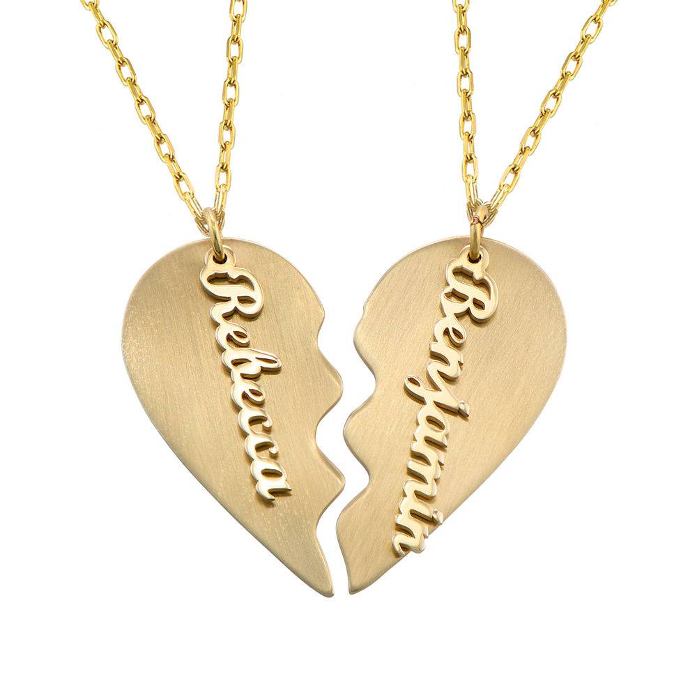 Couple Broken Heart Necklace in 10k Yellow Gold Personalized with 2 names-5 product photo