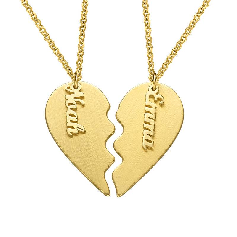 Couple Broken Heart Necklace in 18k Gold Vermeil Personalized with 2 names-4 product photo