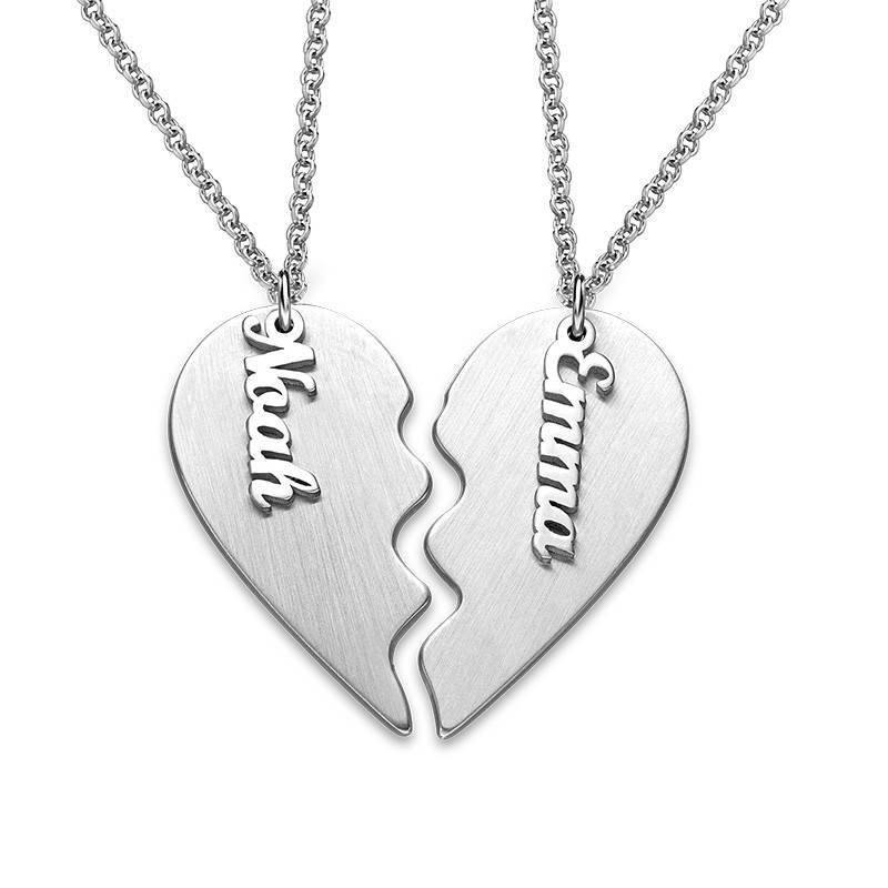 Couple Broken Heart Necklace in Sterling Silver Personalized with 2 names-4 product photo