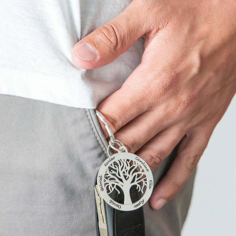 Family Tree Keychain with engravings in Sterling Silver-2 product photo