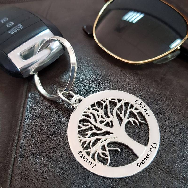 Family Tree Keychain with engravings in Sterling Silver-3 product photo