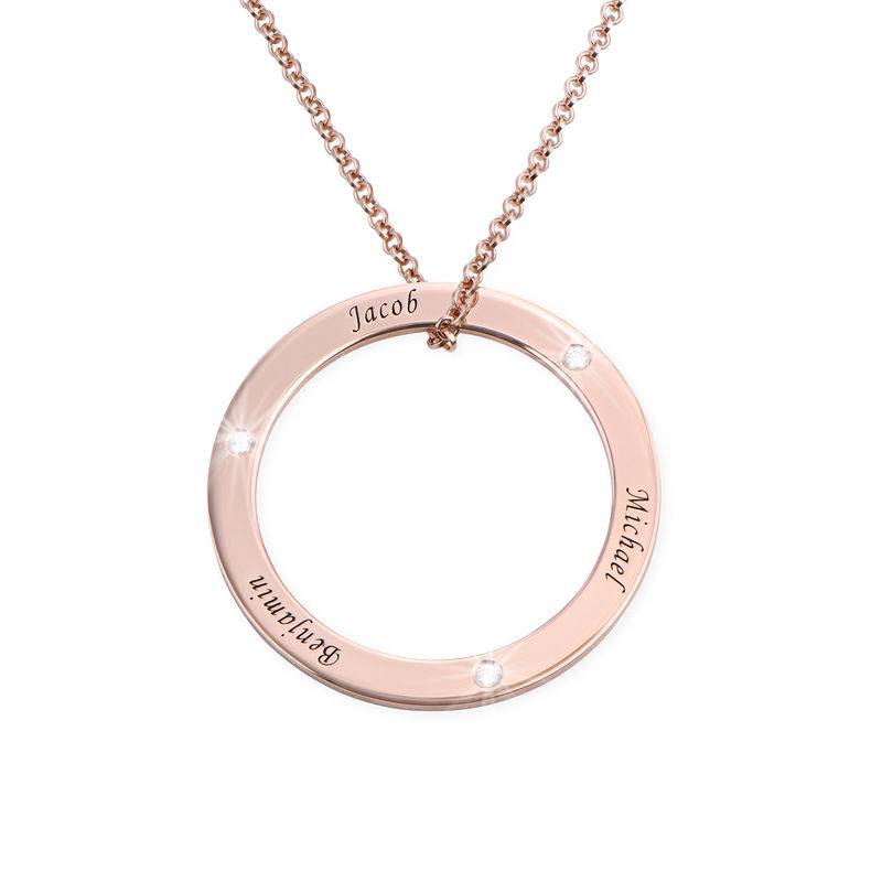 Personalized Ring Family Necklace with Diamonds in Rose Gold Plating-2 product photo
