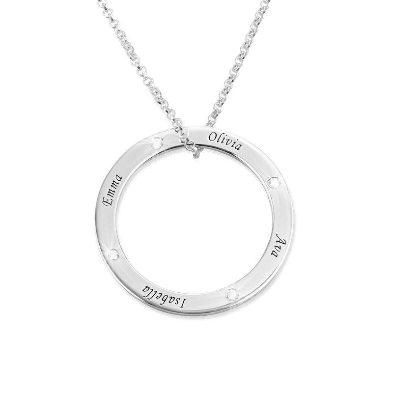 Personalized Ring Family Necklace with Diamonds in Sterling Silver-5 product photo