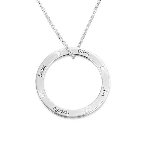 Personalized Ring Family Necklace with Diamonds in Sterling Silver product photo