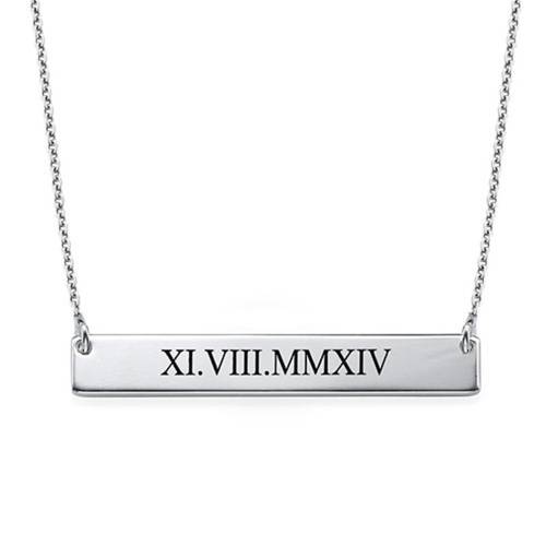 Roman Numeral Bar Necklace in Sterling Silver product photo