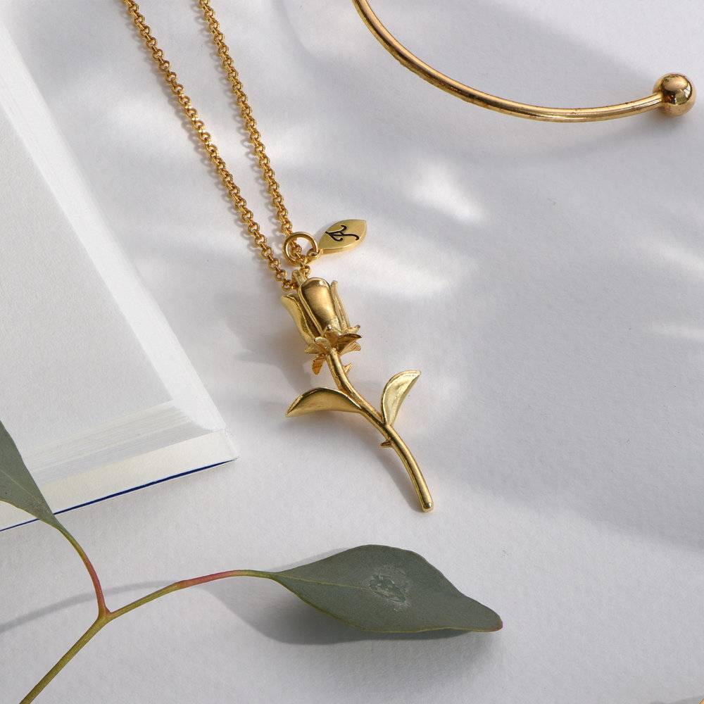 Rose Pendant Necklace with Initials in Gold Plating-6 product photo