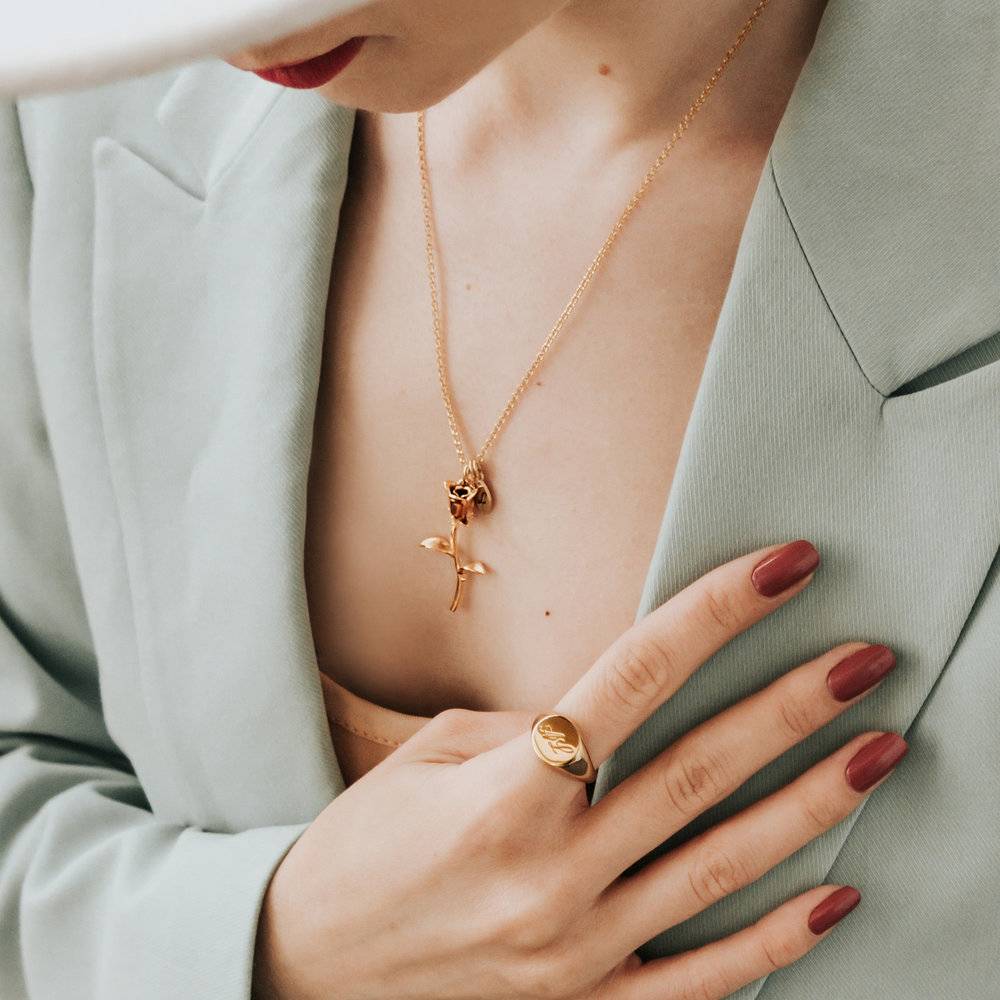 Rose Pendant Necklace with Initials in Gold Plating-8 product photo