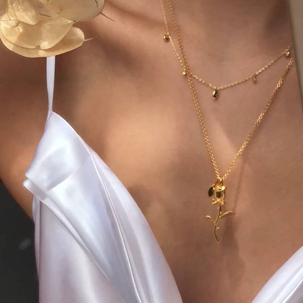 Rose Pendant Necklace with Initials in Gold Plating-7 product photo