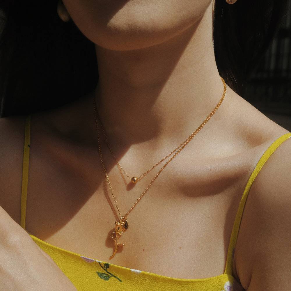 Rose Pendant Necklace with Initials in Gold Plating-2 product photo