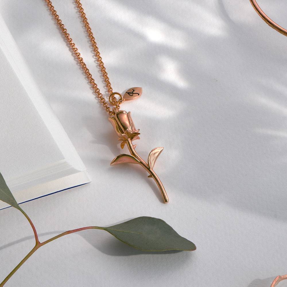 Rose Pendant Necklace with Initials in Rose Gold Plating-5 product photo