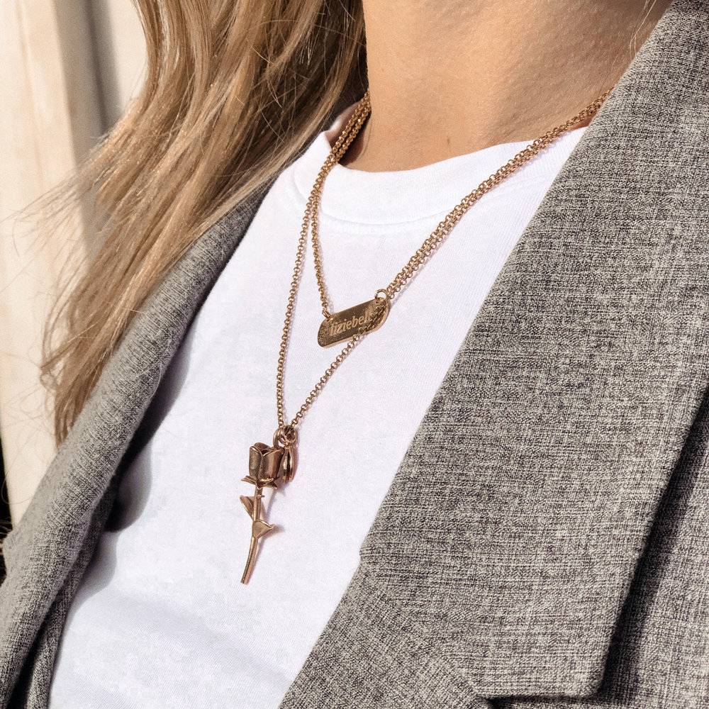 Rose Pendant Necklace with Initials in Rose Gold Plating-1 product photo