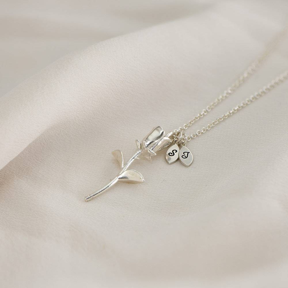 Rose Pendant Necklace with Initials in Silver-4 product photo