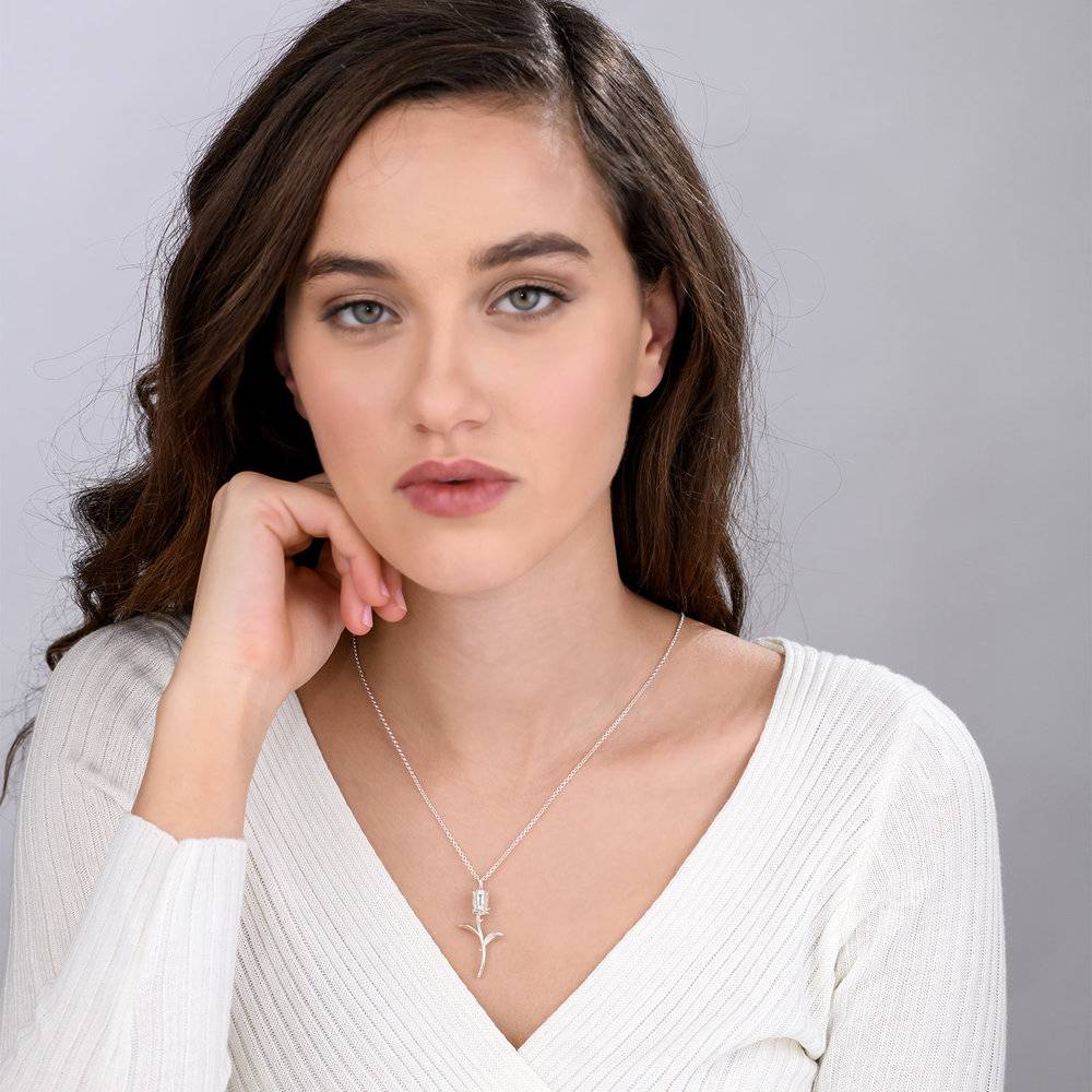 Rose Pendant Necklace with Initials in Silver-2 product photo