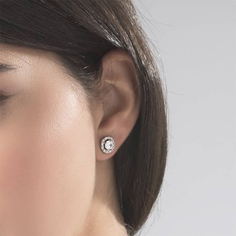 Sterling Silver Round Stud Earrings with Cubic Zirconia-3 product photo