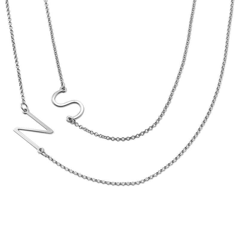 Sideways Initial Necklace in Sterling Silver-2 product photo