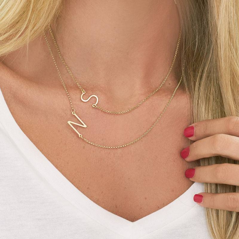 Sideways Initial Necklace in Gold Plating-1 product photo