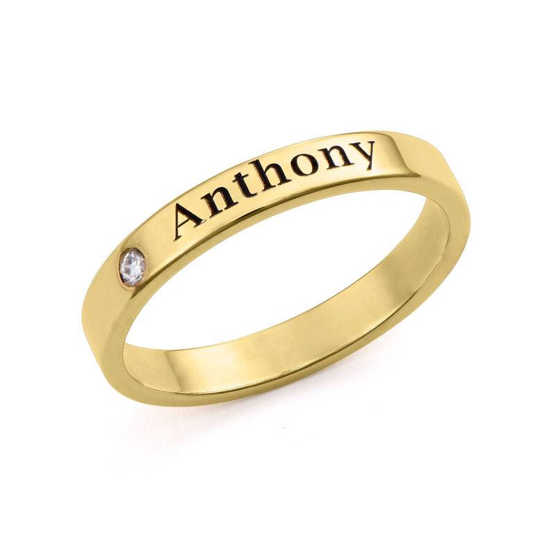 Stackable Name Ring in Gold Plating with Diamond-2 product photo