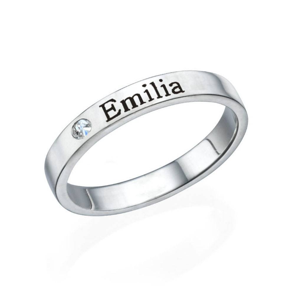 Stackable Name Ring in Silver with Diamond-1 product photo