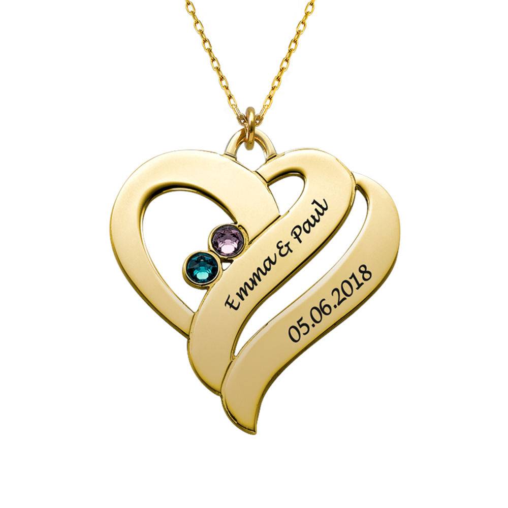 Intertwined Hearts Pendant Necklace with Birthstones in 10K Gold-2 product photo