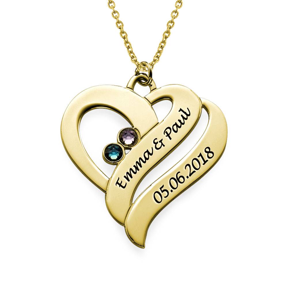 Intertwined Hearts Pendant Necklace with Birthstones in Gold Plating product photo