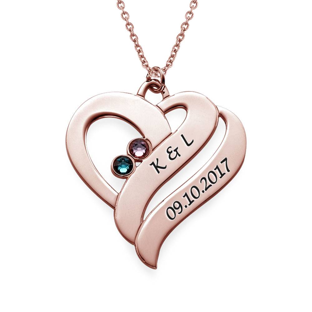 Intertwined Hearts Pendant Necklace with Birthstones in Rose Gold Plating-6 product photo
