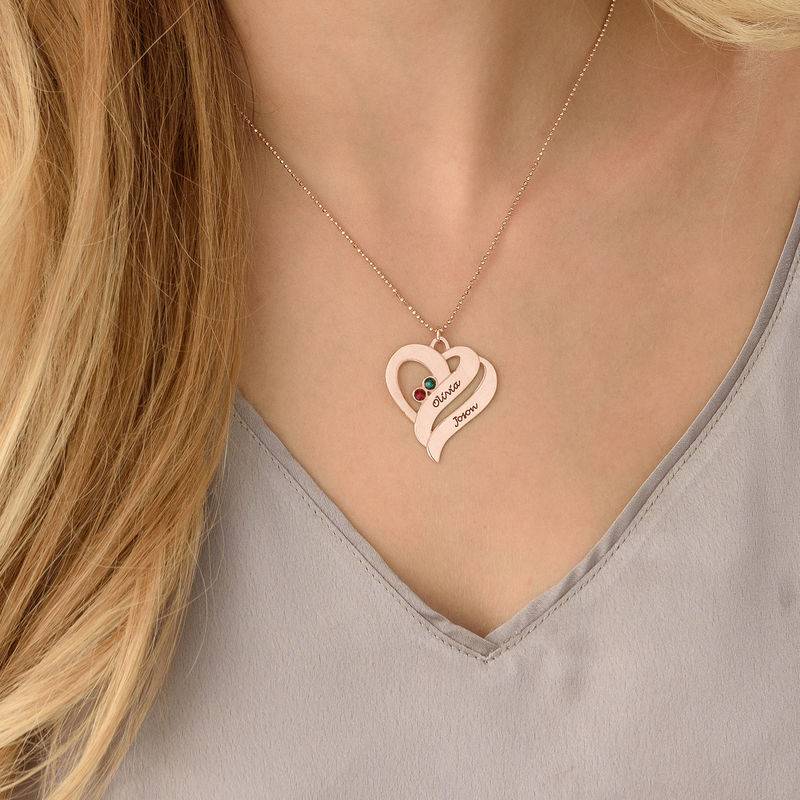 Intertwined Hearts Pendant Necklace with Birthstones in Rose Gold Plating-4 product photo