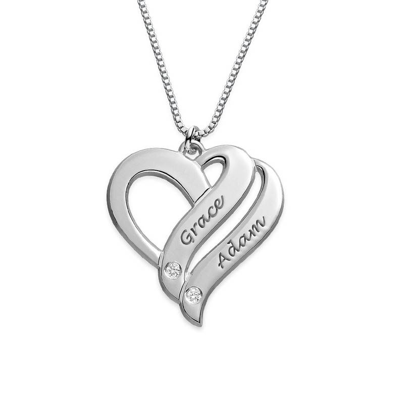 Double Heart Sterling Silver Necklace with Diamond-1 product photo