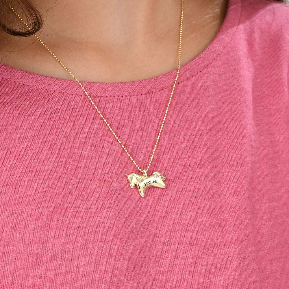 Girl's Personalized Unicorn Necklace in 10K Gold with Cubic Zirconia-2 product photo
