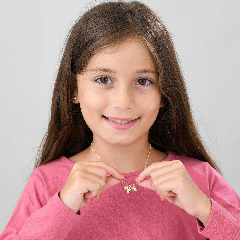 Girl's Personalized Unicorn Necklace in 10K Gold with Cubic Zirconia-4 product photo