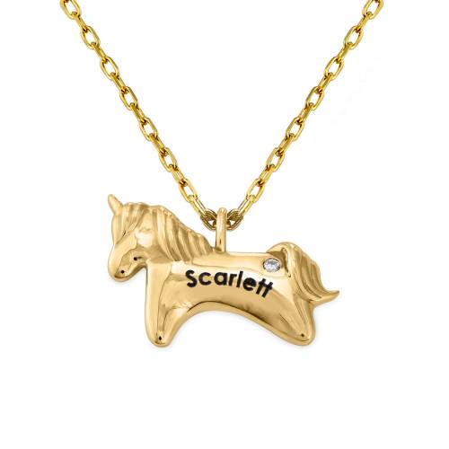 Girl's Personalized Unicorn Necklace in 10K Gold with Cubic Zirconia product photo
