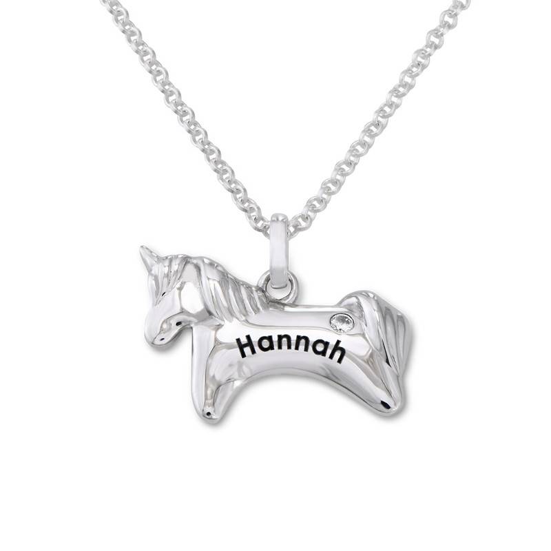 Girl's Personalized Unicorn Necklace in Silver with Cubic Zirconia-3 product photo