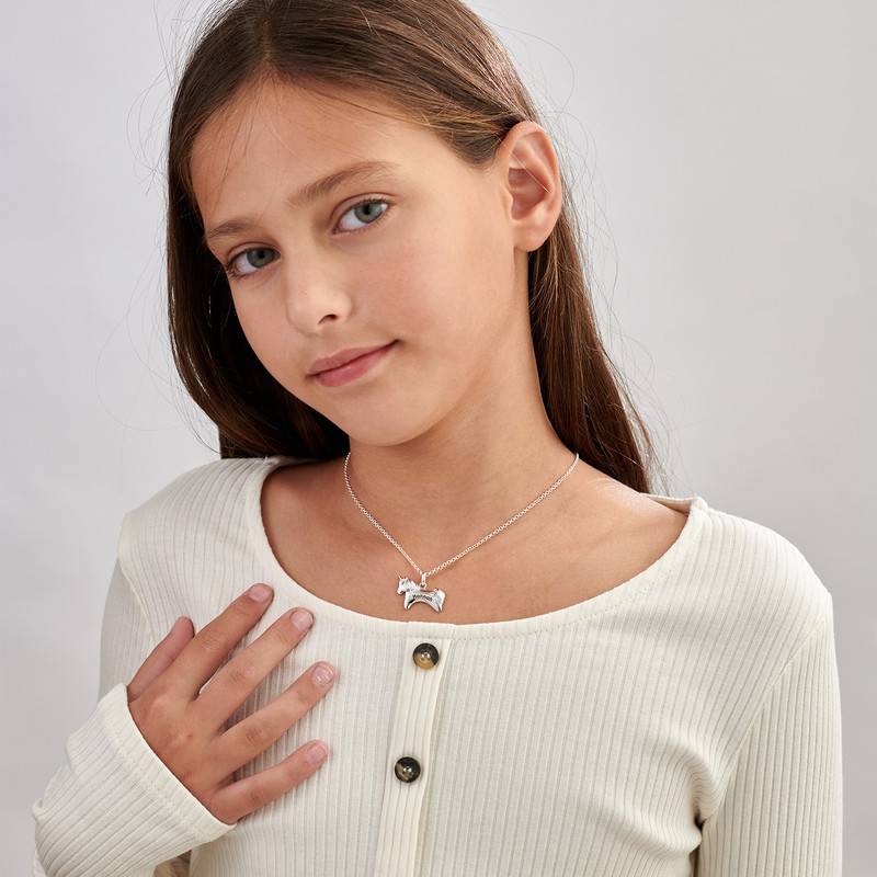 Girl's Personalized Unicorn Necklace in Silver with Cubic Zirconia-2 product photo