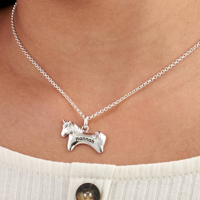 Girl's Personalized Unicorn Necklace in Silver with Cubic Zirconia-1 product photo