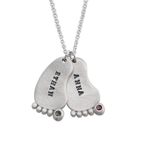 Stamped Baby Feet Sterling Silver Necklace With Birthstone product photo