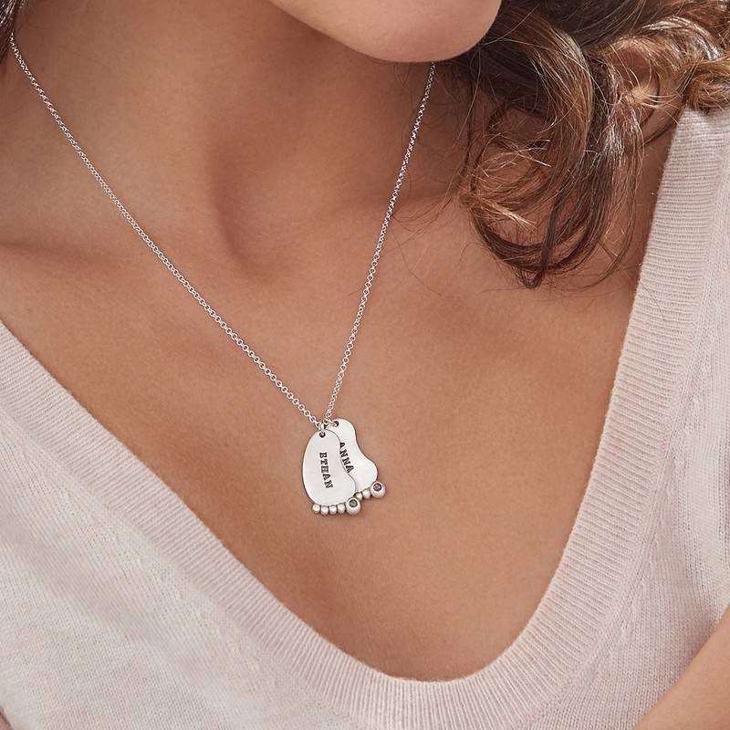 Stamped Baby Feet Sterling Silver Necklace With Birthstone-4 product photo