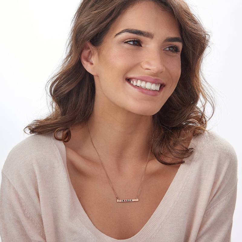 Stamped Bar Rose Gold Plated Necklace With Birthstones-3 product photo