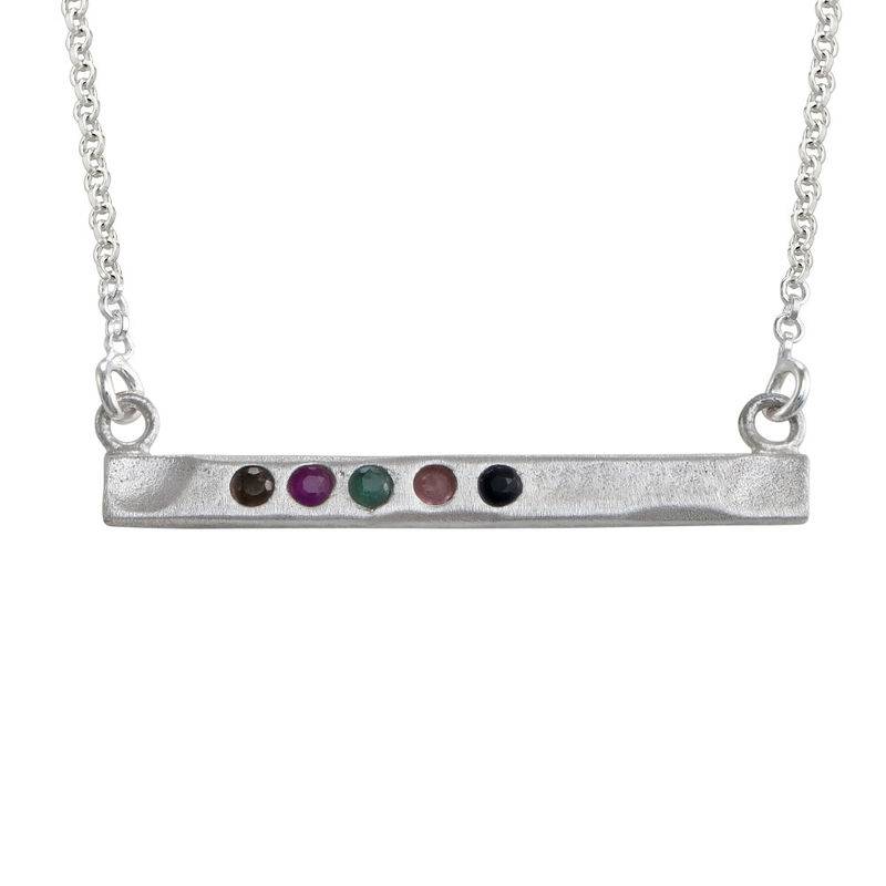 Stamped Bar Sterling Silver Necklace With Birthstones-1 product photo