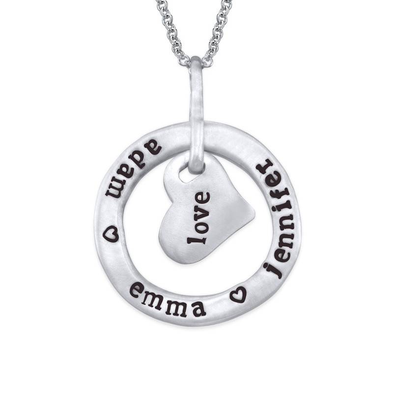 Stamped Circle Heart Pendant Necklace in Sterling Silver-1 product photo