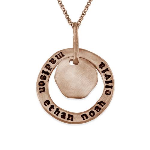 Stamped Family Pendant Necklace with Names Engraved in Rose Gold Plating product photo