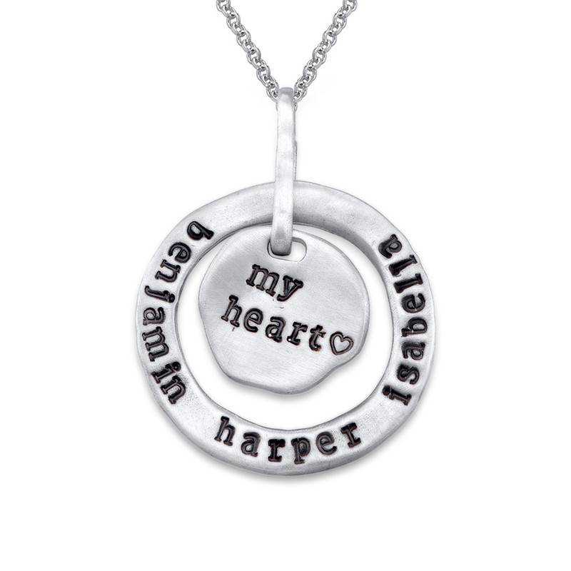 Stamped Family Pendant Necklace with Names Engraved in Silver-1 product photo