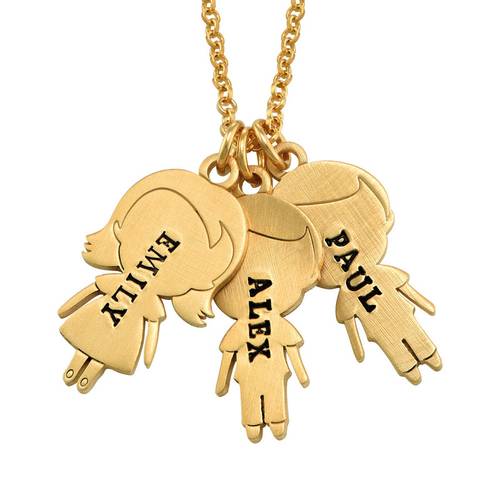 Stamped Kids Charms Necklace with Engraving in Gold Plating product photo