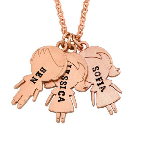 Stamped Kids Charms Necklace with Engraving in Rose Gold Plating product photo