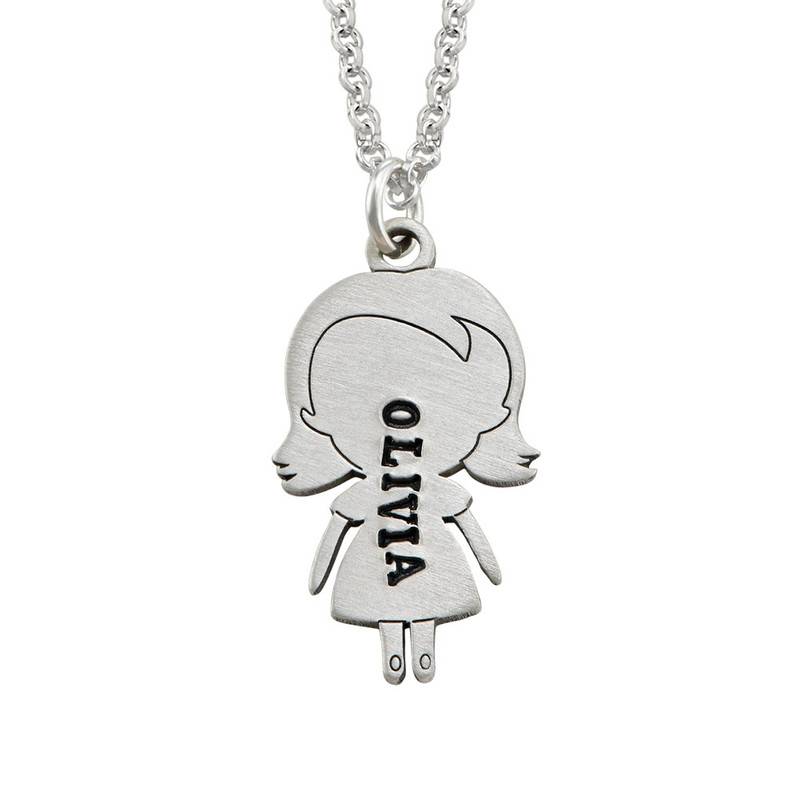 Stamped Kids Charms Necklace with Engraving in Sterling Silver-2 product photo