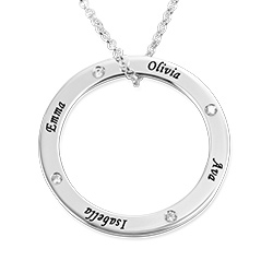 Engraved Family Circle Necklace For Mom In Sterling Silver