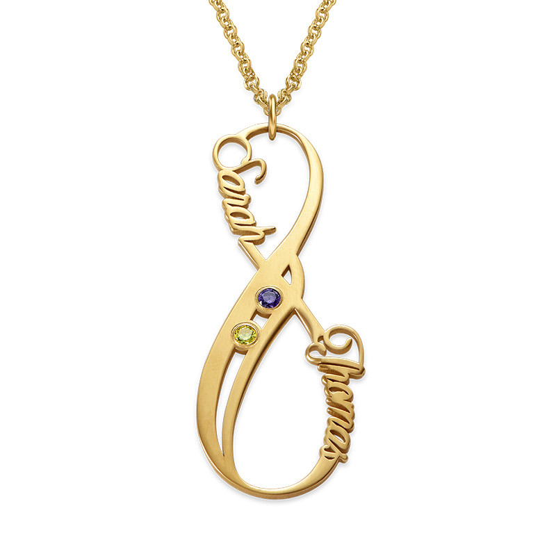 Personalized Vertical infinity Necklace with Birthstones - 14K Gold